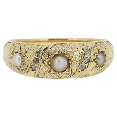 Victorian Three-Stone Pearl and Diamond Ring