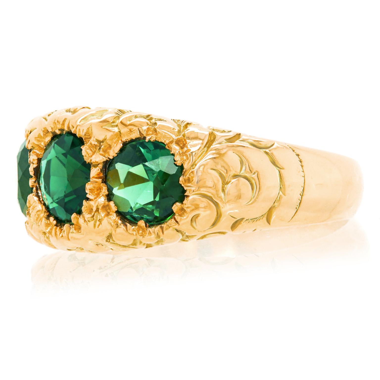 Victorian Three Stone Tourmaline-Set Gold Ring 5