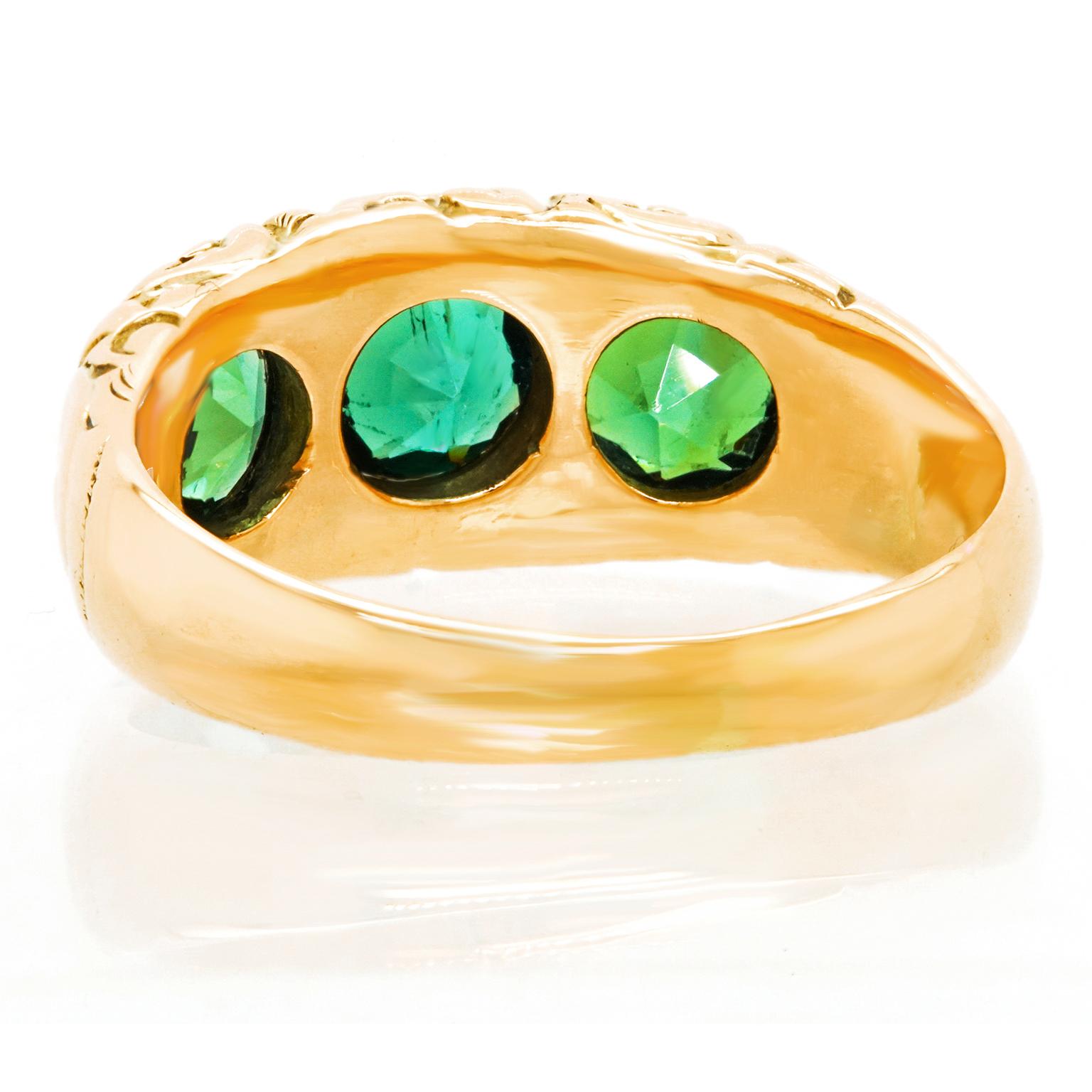 Women's or Men's Victorian Three Stone Tourmaline-Set Gold Ring
