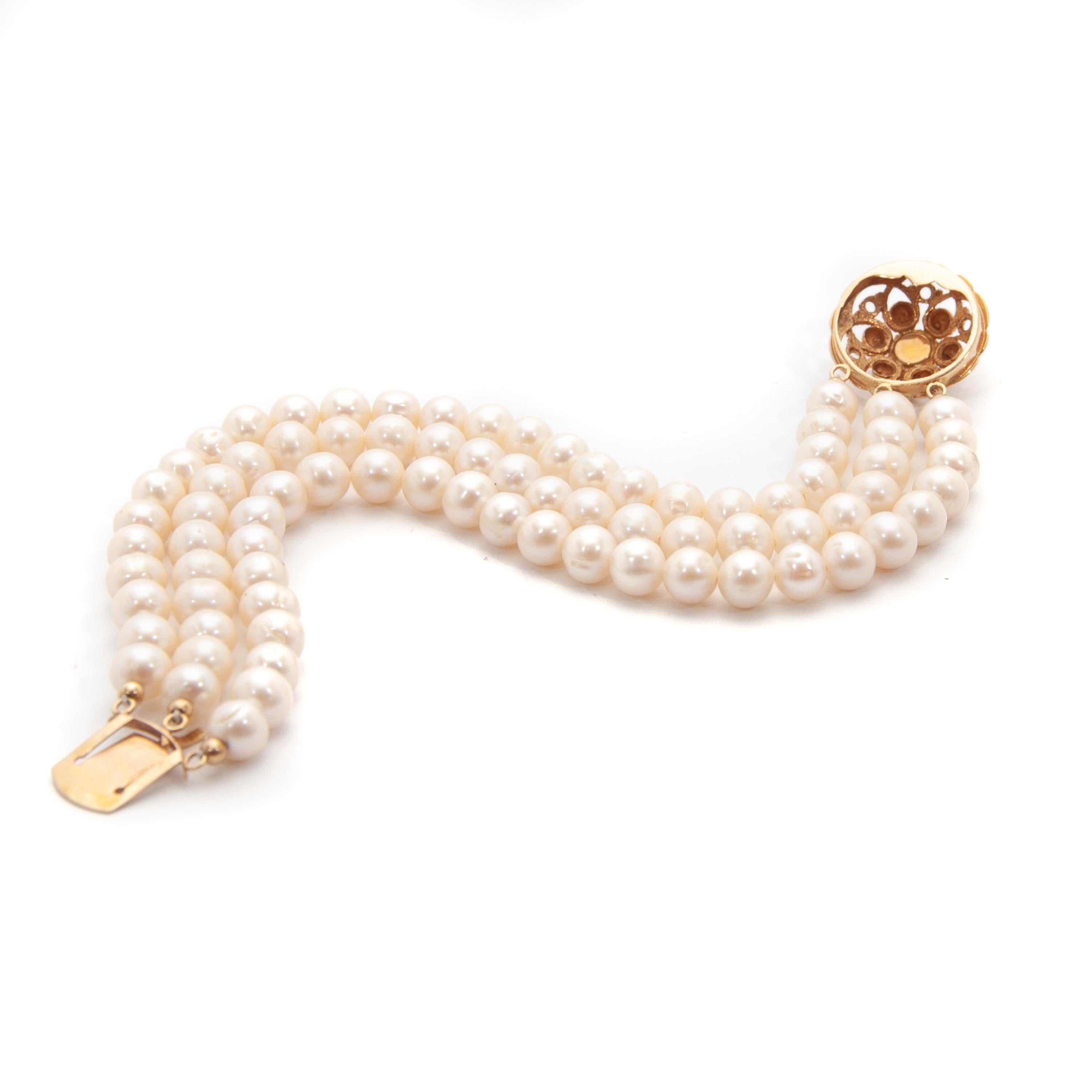 Vintage 14K Gold Cultured Pearl Garnet Beaded Bracelet For Sale 3