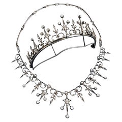 Viktorianische Tiara-Halskette mit Transformer-Diamanten aus 7 Karat Gold, 1890
