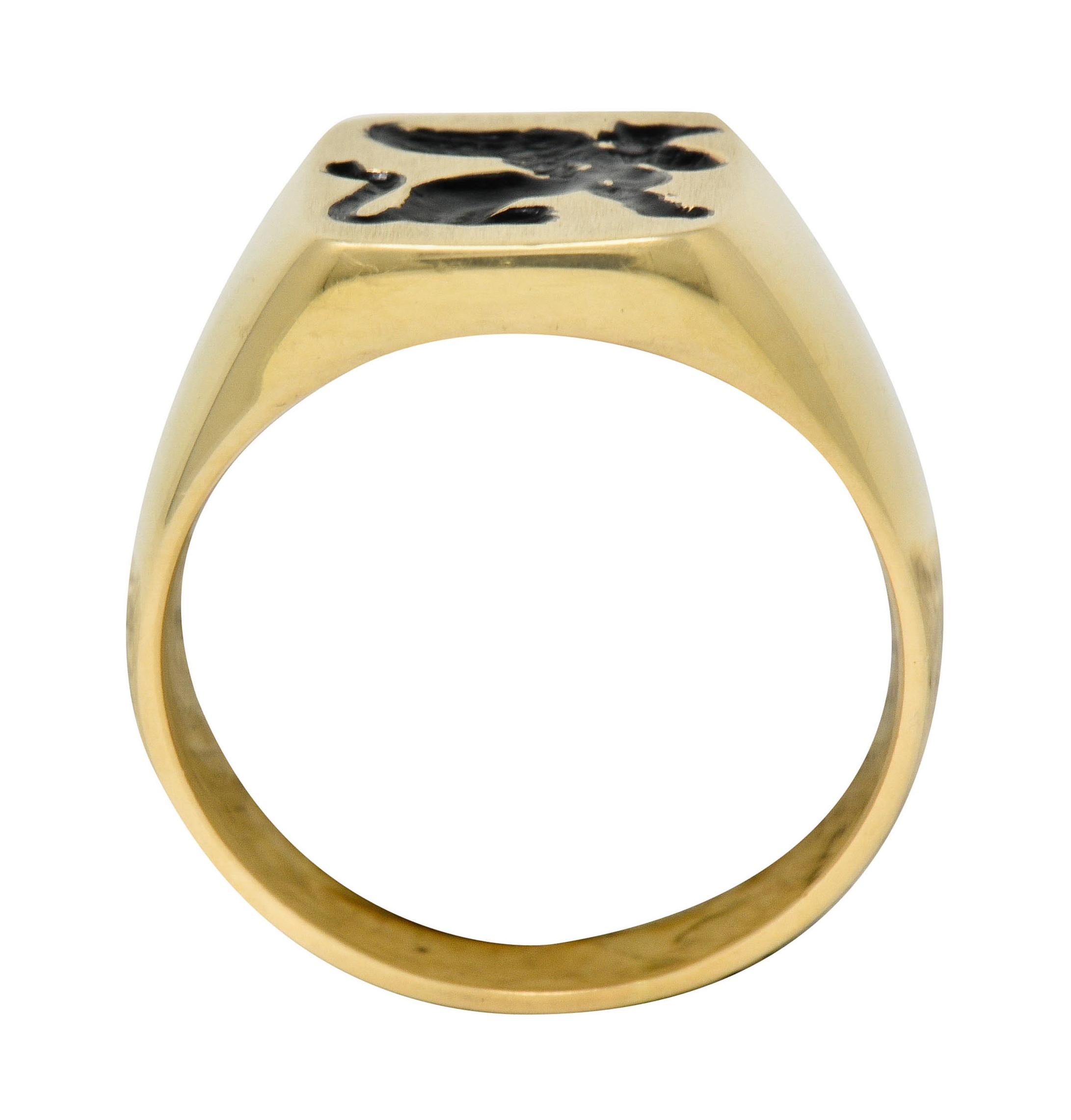 Victorian Tiffany & Co. Enamel 14 Karat Gold Unisex Gryphon Signet Ring 3