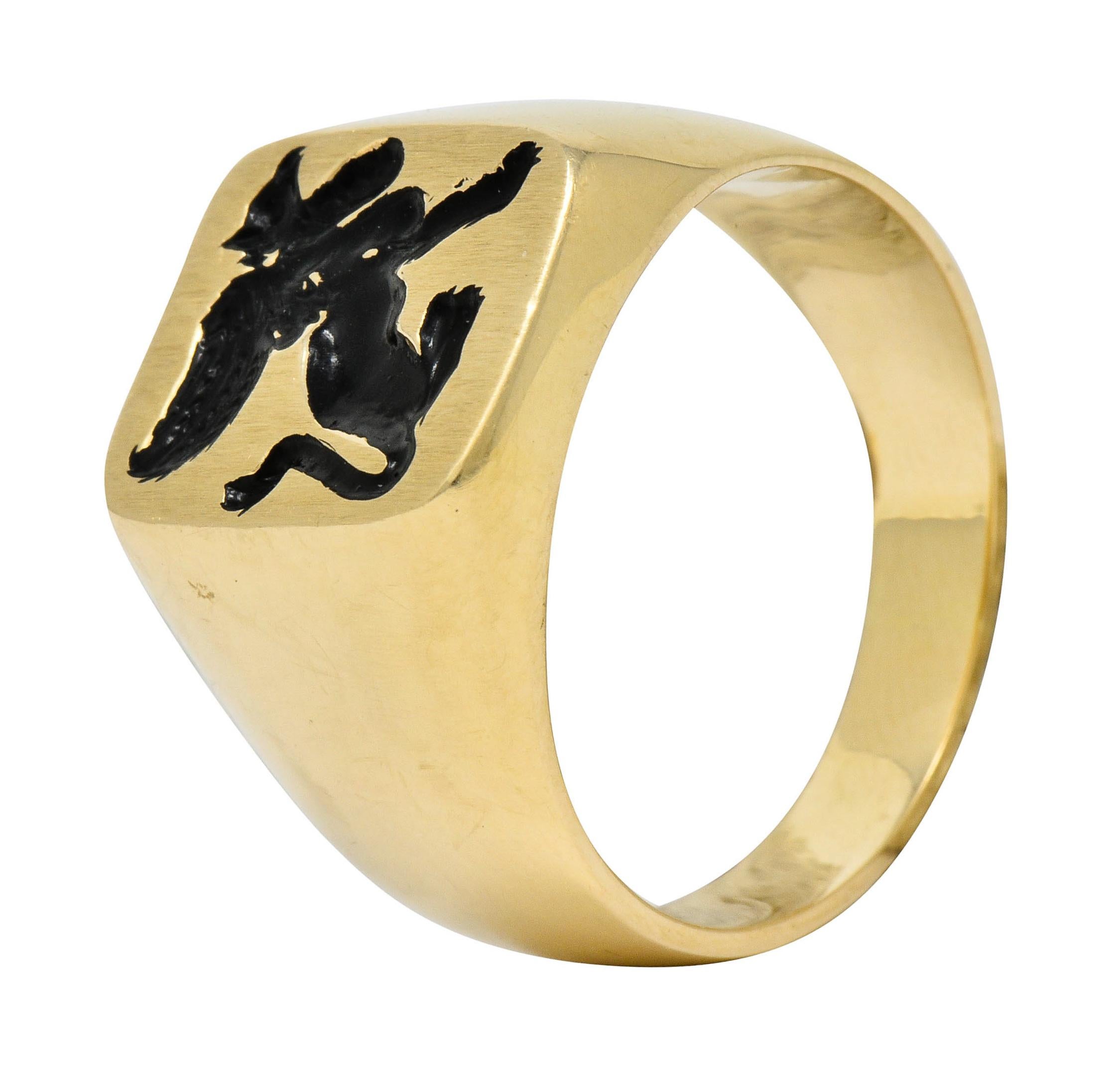 Victorian Tiffany & Co. Enamel 14 Karat Gold Unisex Gryphon Signet Ring 4