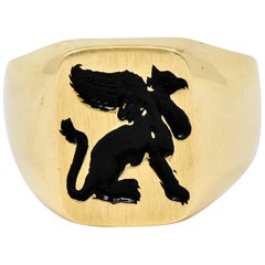 Victorian Tiffany & Co. Enamel 14 Karat Gold Unisex Gryphon Signet Ring
