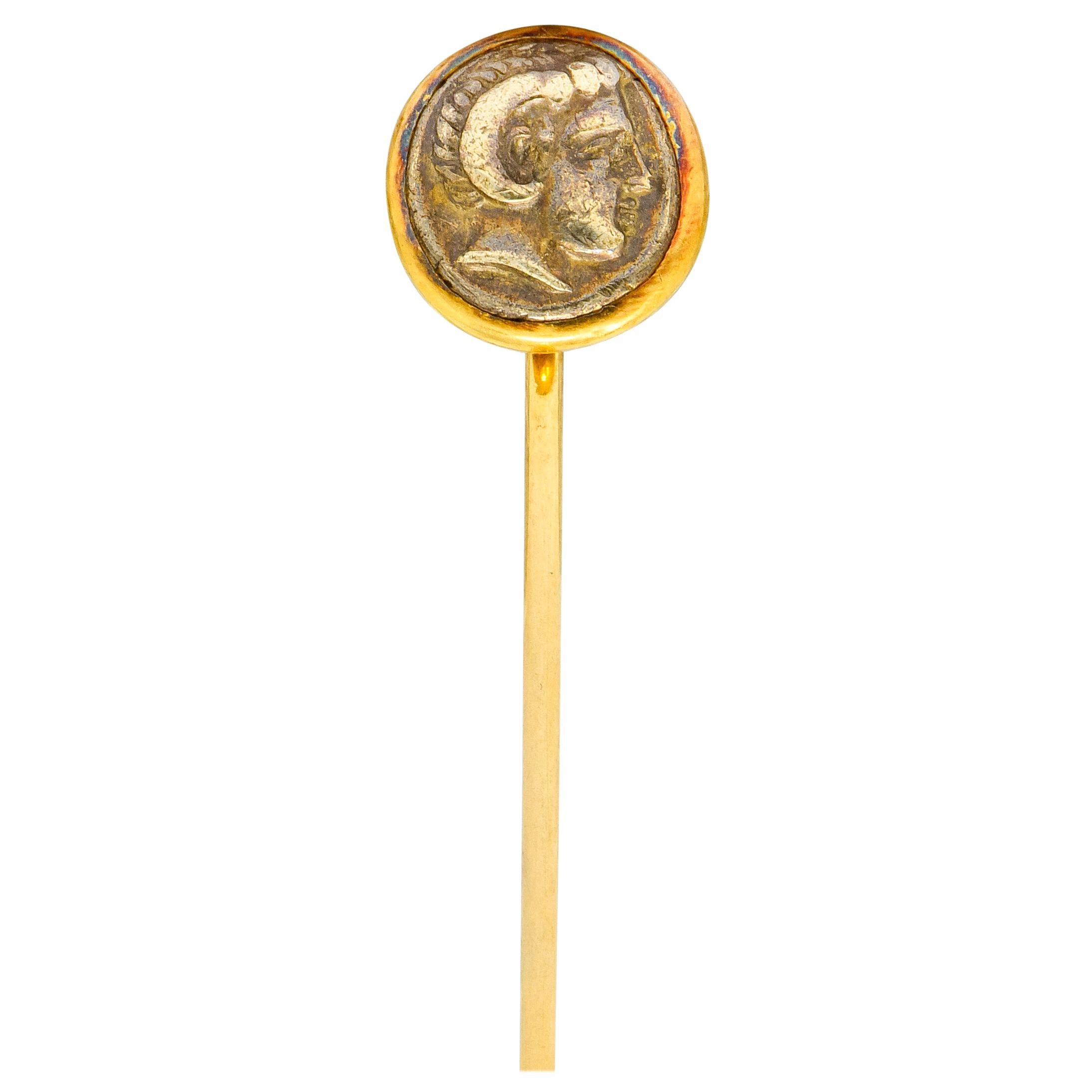 Victorian Tiffany & Co. 18 Karat Gold Zeus Ammon Ancient Coin Stickpin