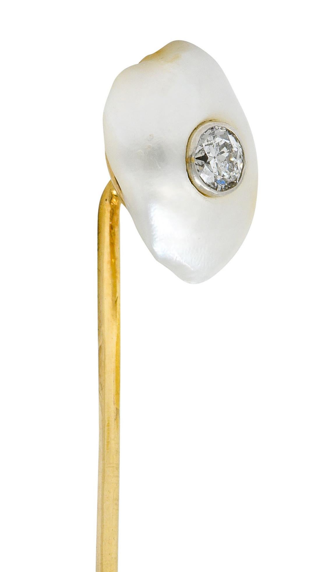 Women's or Men's Victorian Tiffany & Co. Baroque Pearl Diamond Platinum 18 Karat Gold Stickpin