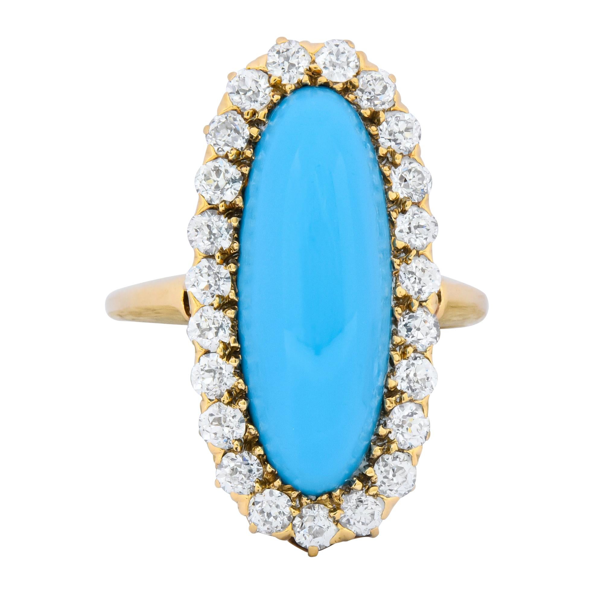 Victorian Tiffany 
Co. Diamond Turquoise 18 Karat Gold Cluster Ring, circa 1880