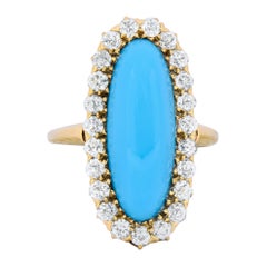 Antique Victorian Tiffany & Co. Diamond Turquoise 18 Karat Gold Cluster Ring, circa 1880