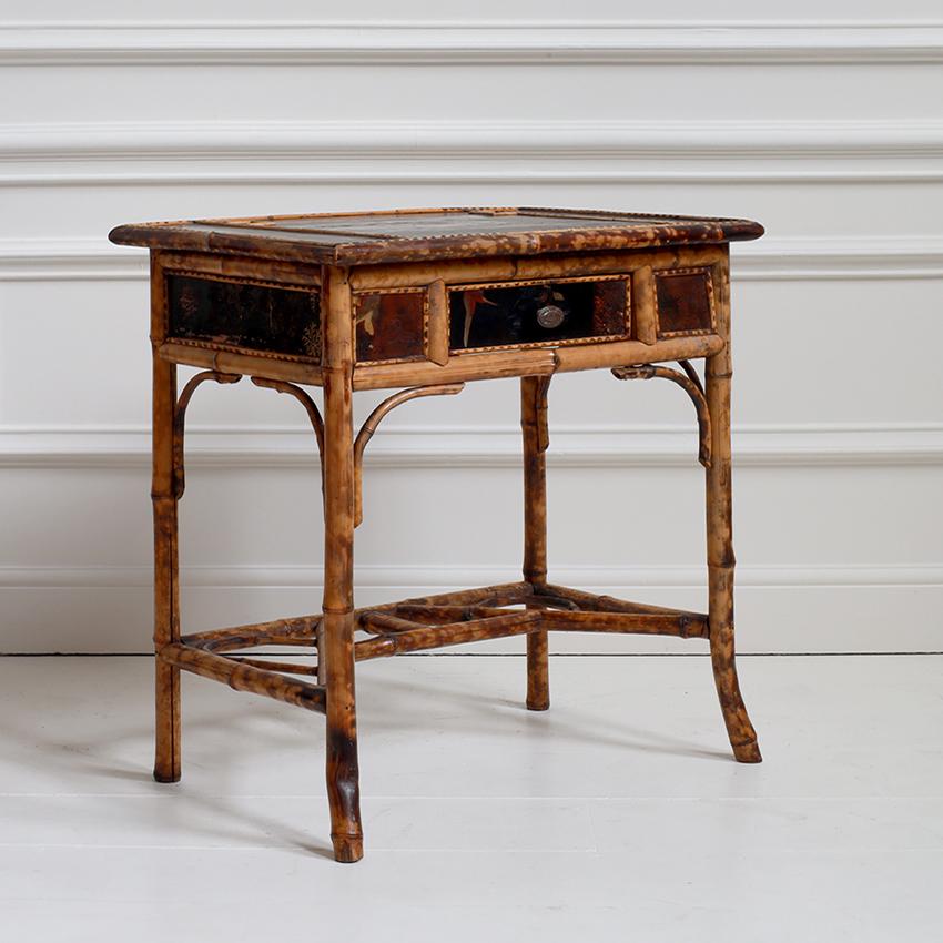 Anglo-Japanese Victorian Tiger Bamboo and Lacquered Desk For Sale