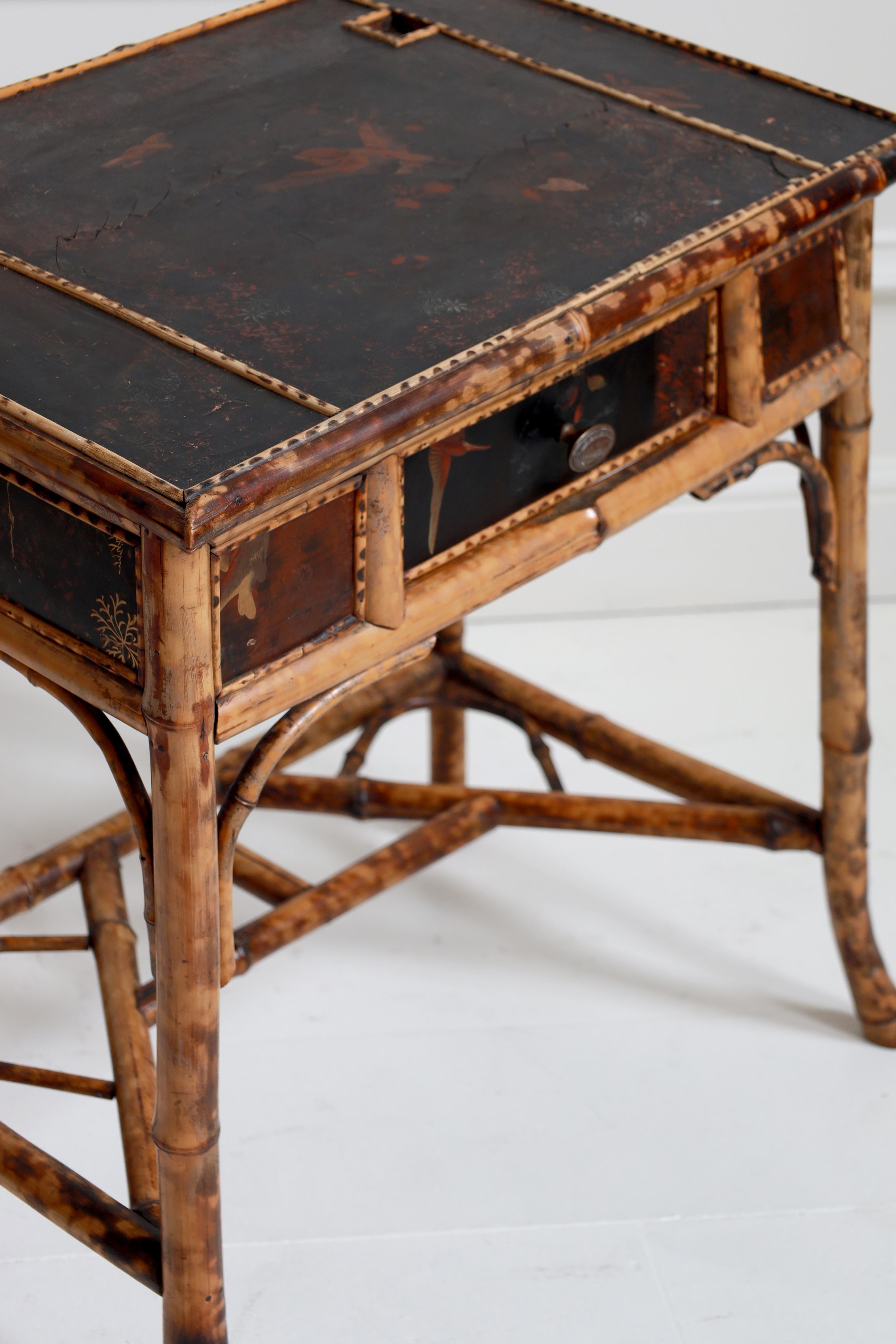 19th Century Victorian Tiger Bamboo and Lacquered Desk For Sale