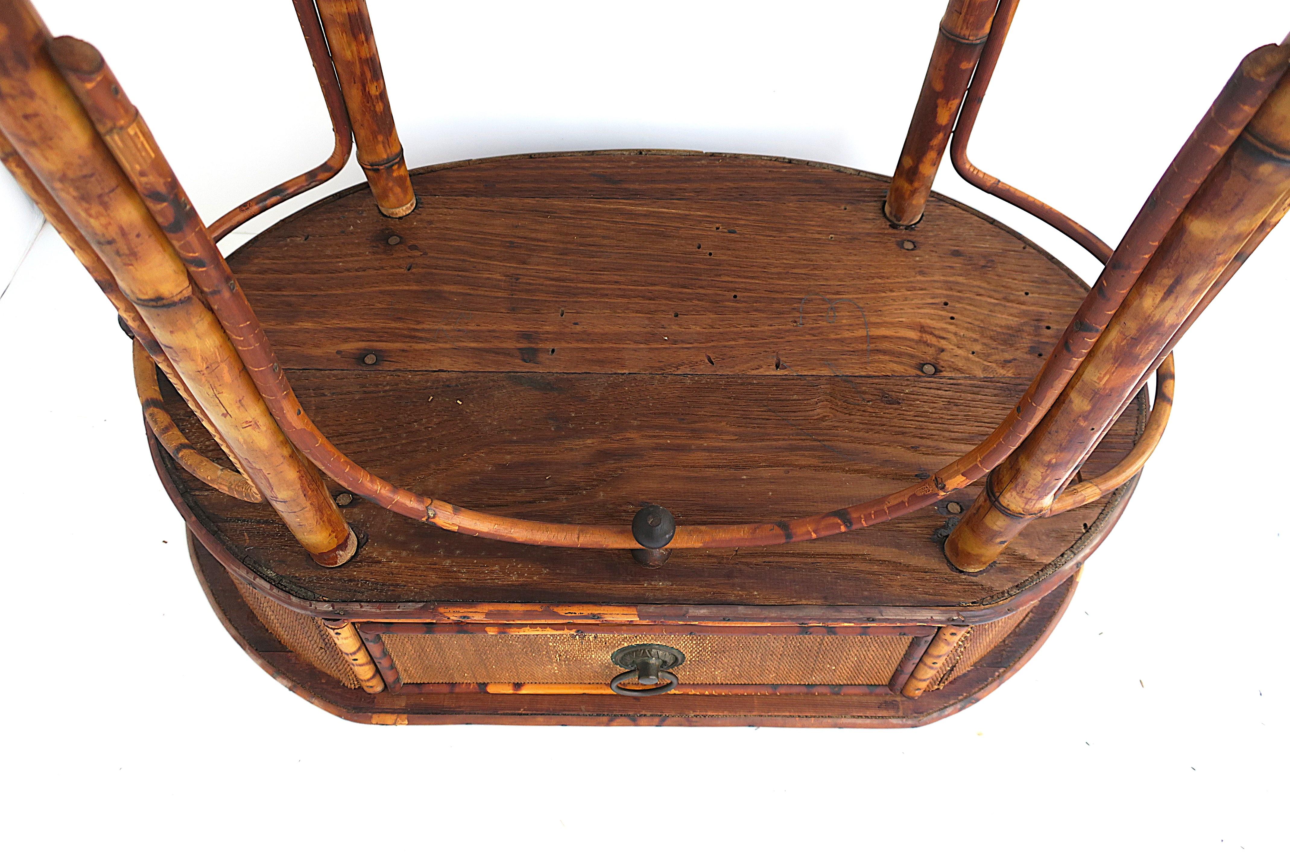 Victorian Tiger Bamboo and Wicker Hall Foyer Table For Sale 13
