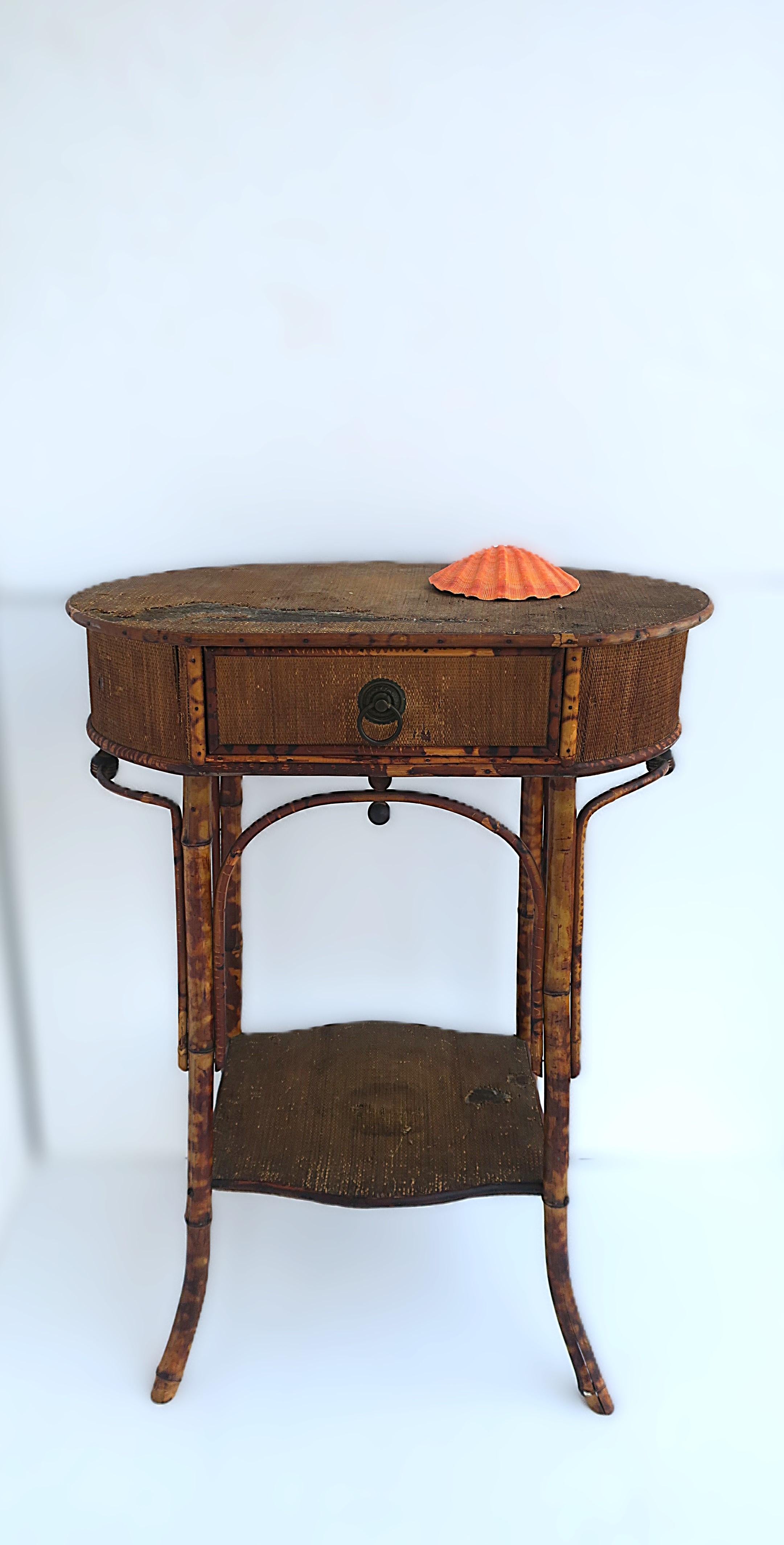 English Victorian Tiger Bamboo and Wicker Hall Foyer Table For Sale