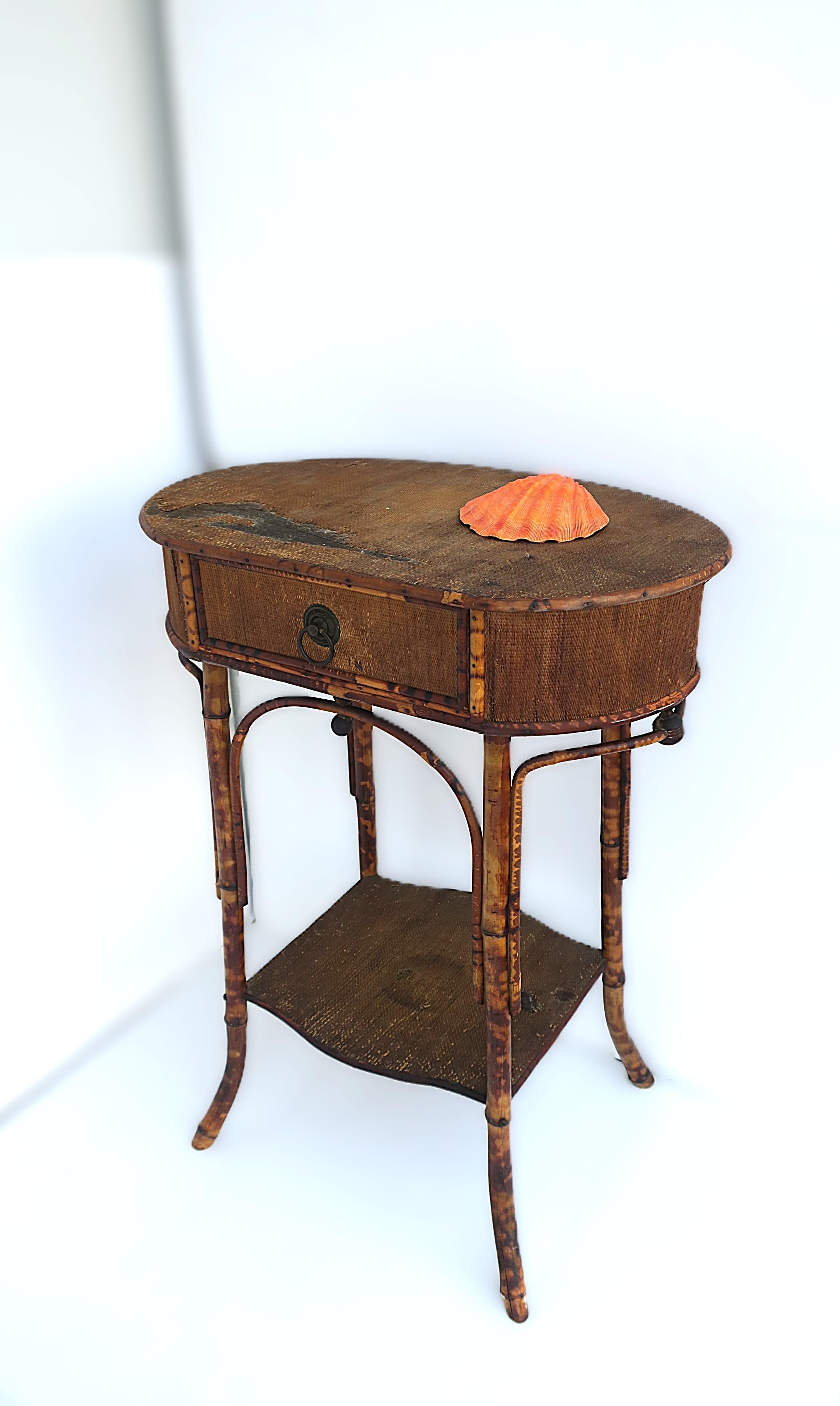Hand-Crafted Victorian Tiger Bamboo and Wicker Hall Foyer Table For Sale