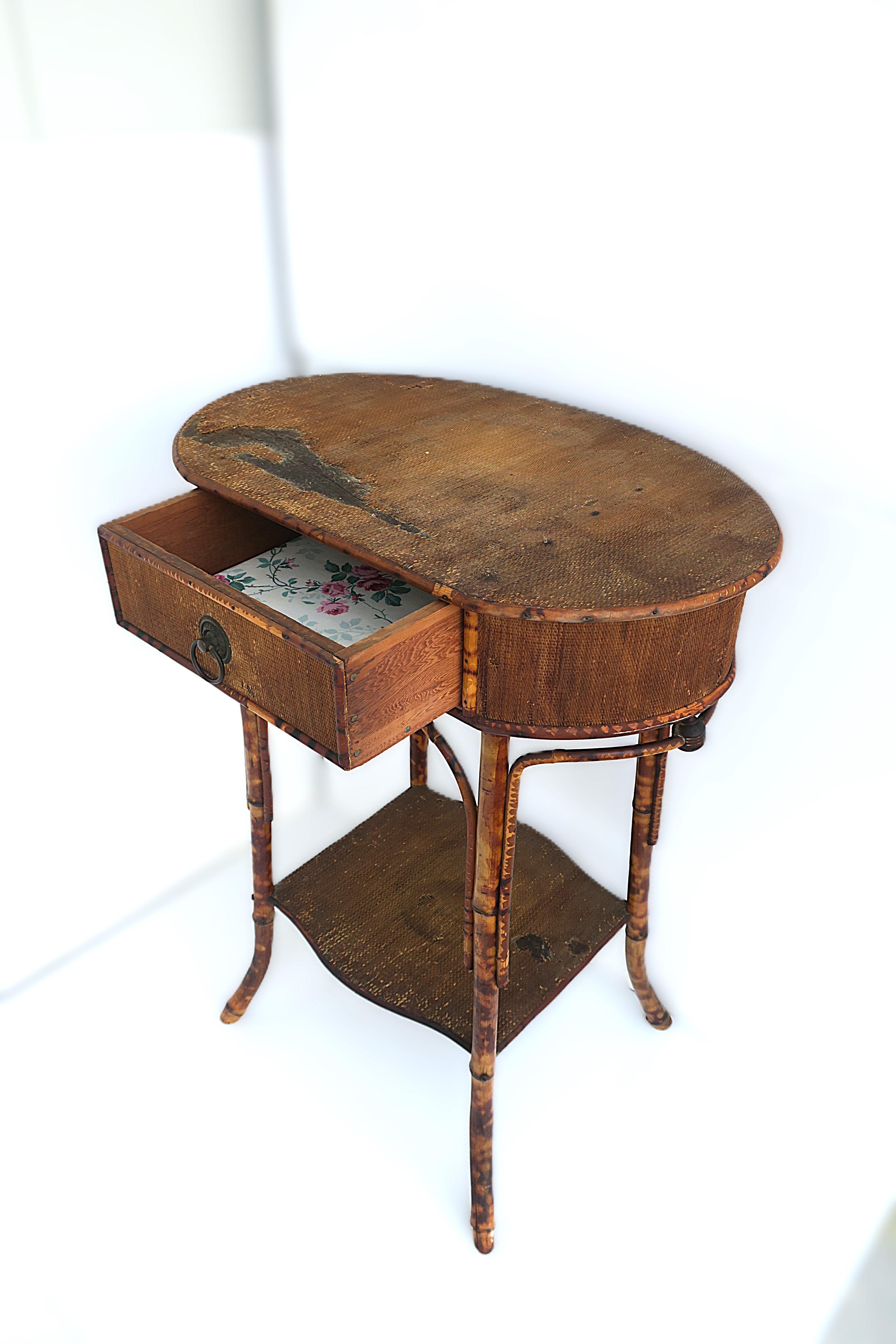 Victorian Tiger Bamboo and Wicker Hall Foyer Table In Good Condition For Sale In New York, NY