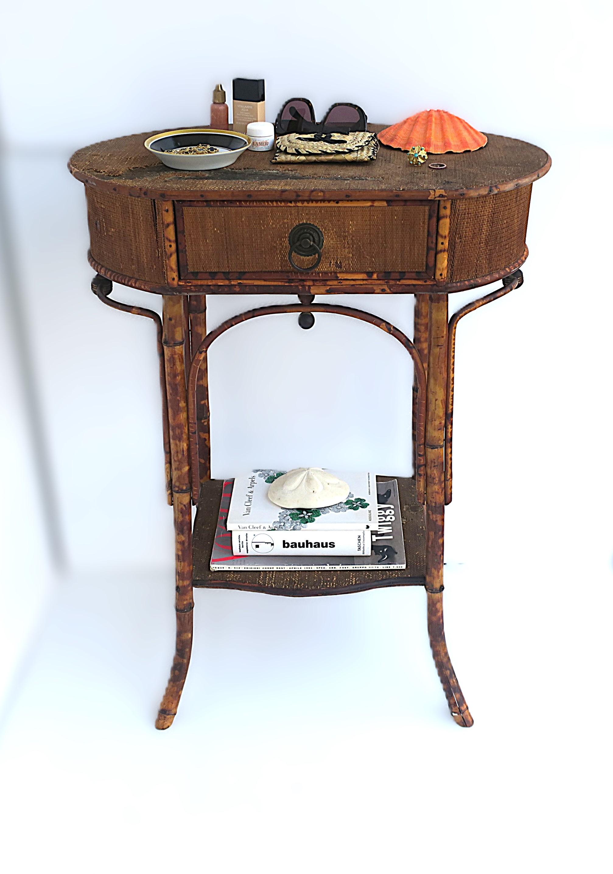 20th Century Victorian Tiger Bamboo and Wicker Hall Foyer Table For Sale