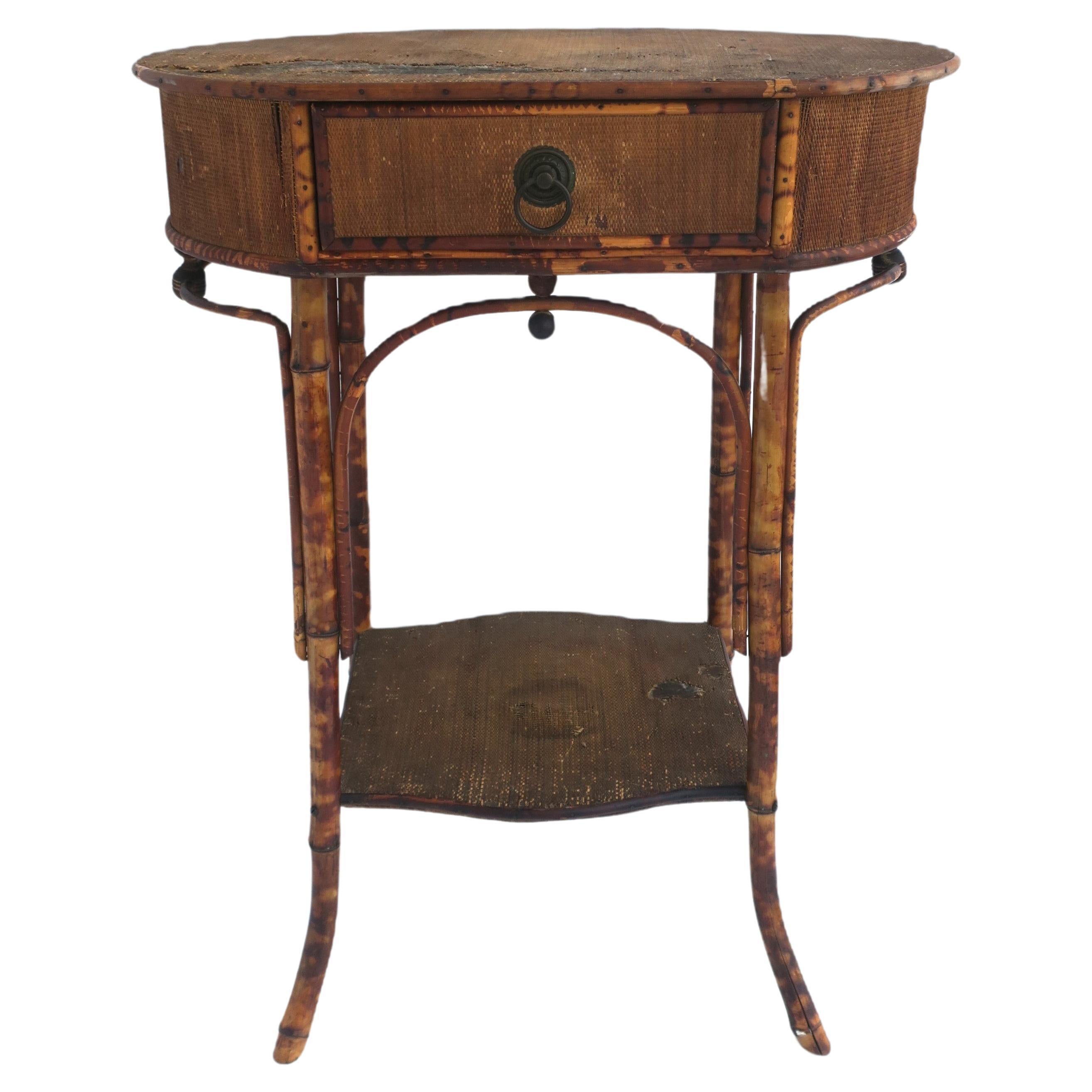 Victorian Tiger Bamboo and Wicker Hall Foyer Table For Sale