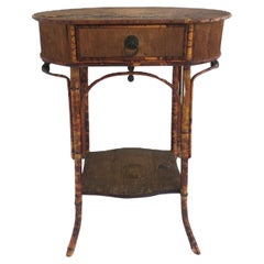 Antique Victorian Tiger Bamboo and Wicker Hall Foyer Table