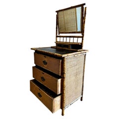 Victorian Tiger Bamboo, Cane & Chinoiserie Dressing Table With Drawers, England