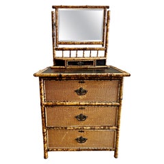 Victorian Tiger Bamboo, Cane & Chinoiserie Dressing Table With Drawers, England