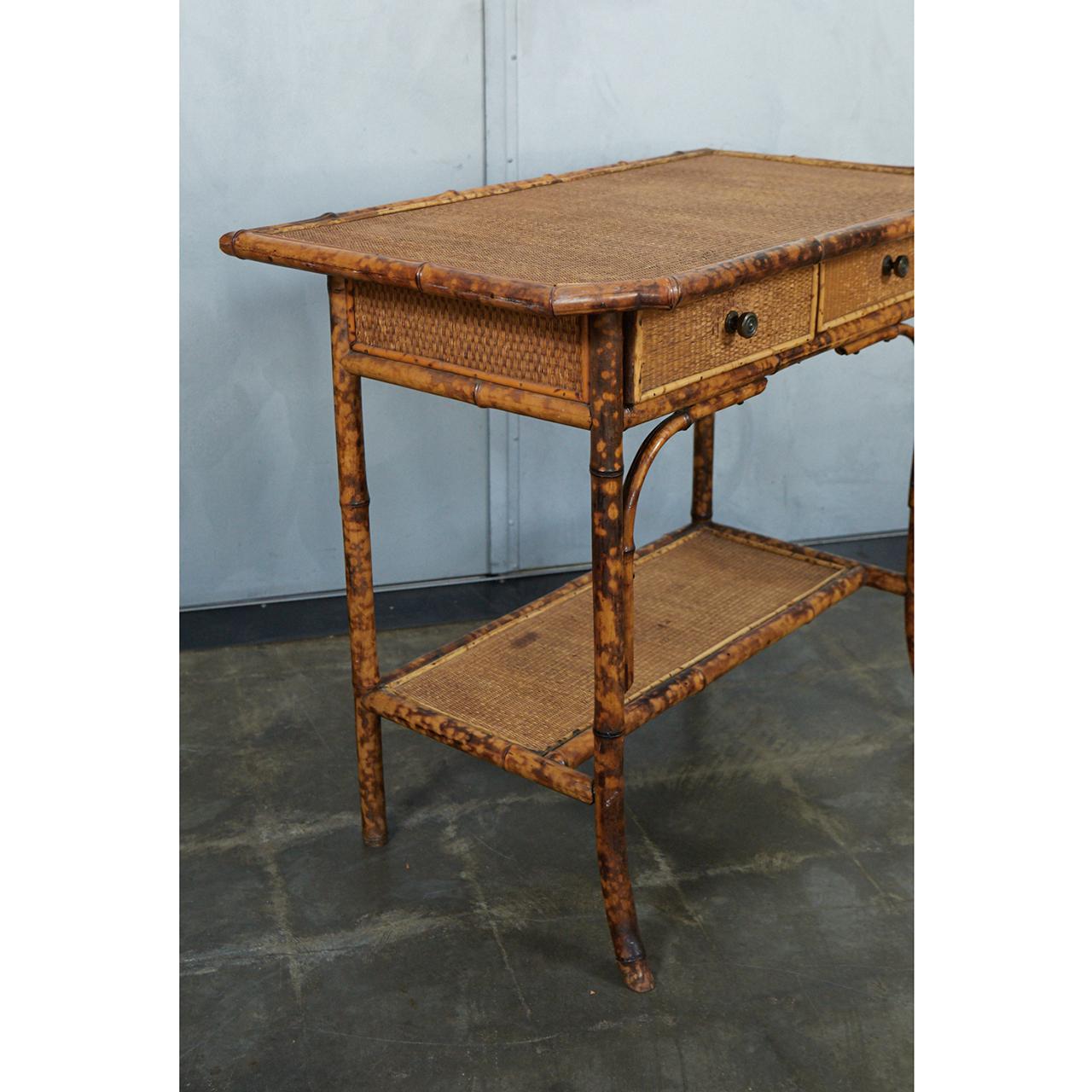 English Victorian Tiger Bamboo Table or Desk For Sale