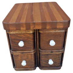 Retro Victorian Tiger Oak Parquetry Sewing or Desk Top Chest of Drawers