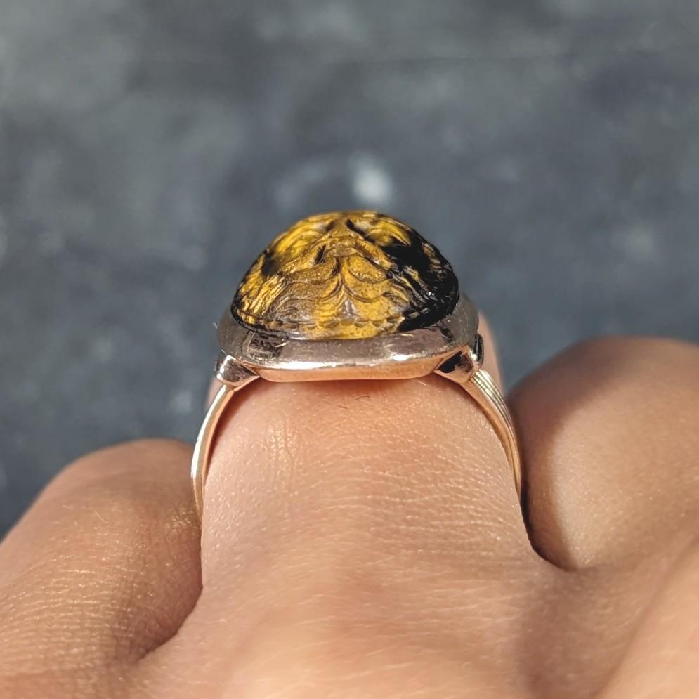 Victorian Tiger's Eye 14 Karat Rose Gold Carved Hercules Cameo Antique Ring 8