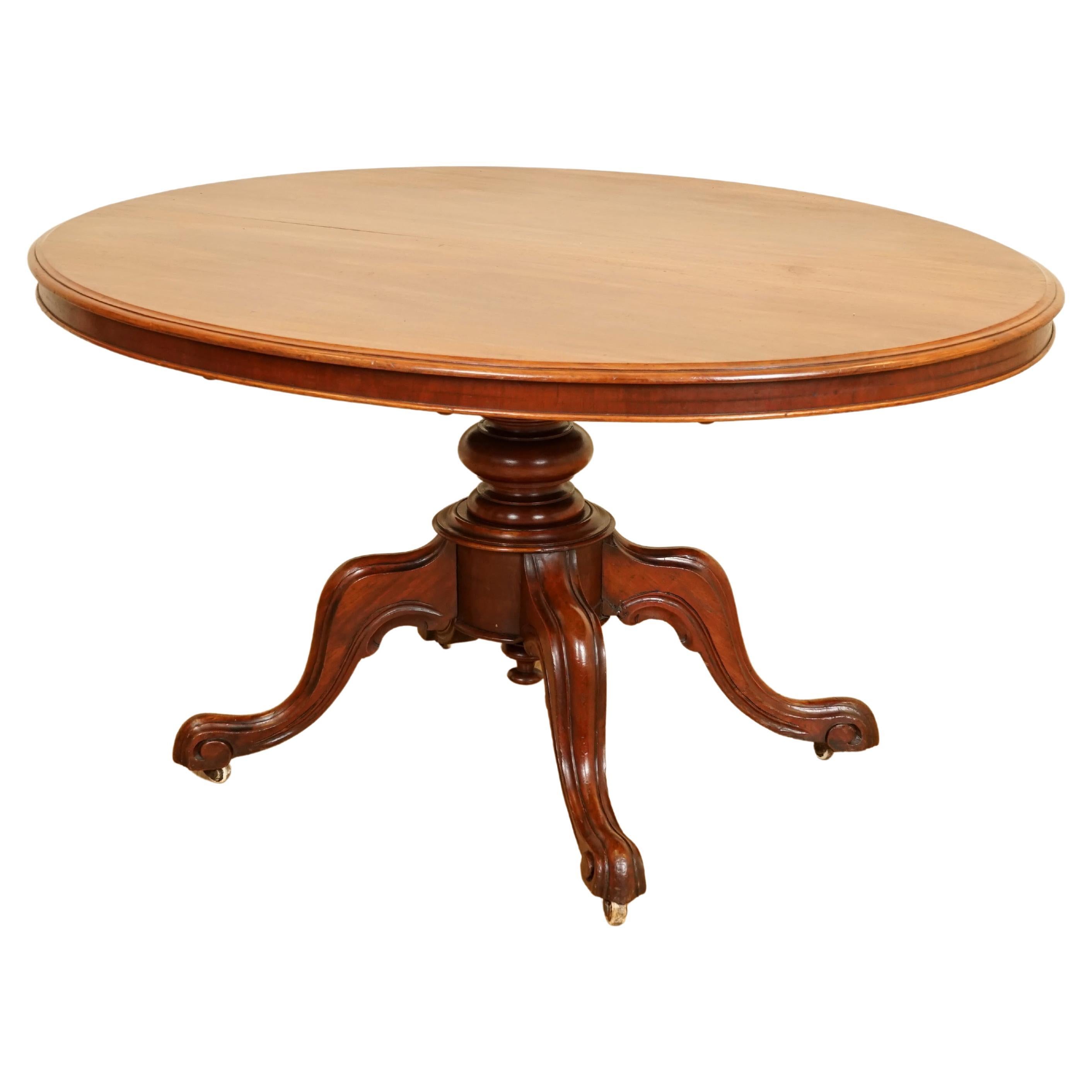 Flamed Hardwood and Walnut Based Tripod Extending Dining Table Brass