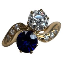 Viktorianischer Toi et Moi Saphir & Diamant-Ring 14k Gold Größe 6