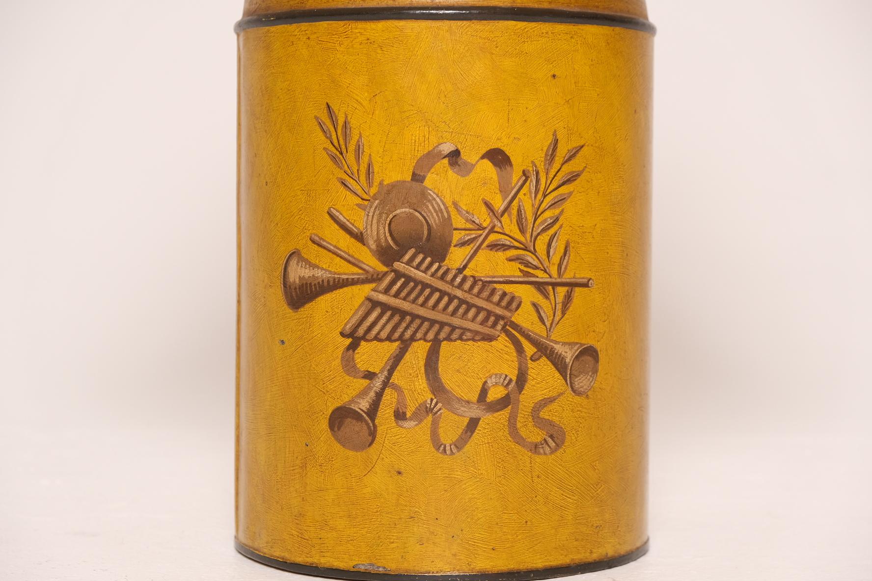Hand-Painted Victorian Toleware Tea Canister Lamp by Parnall & Sons, England For Sale