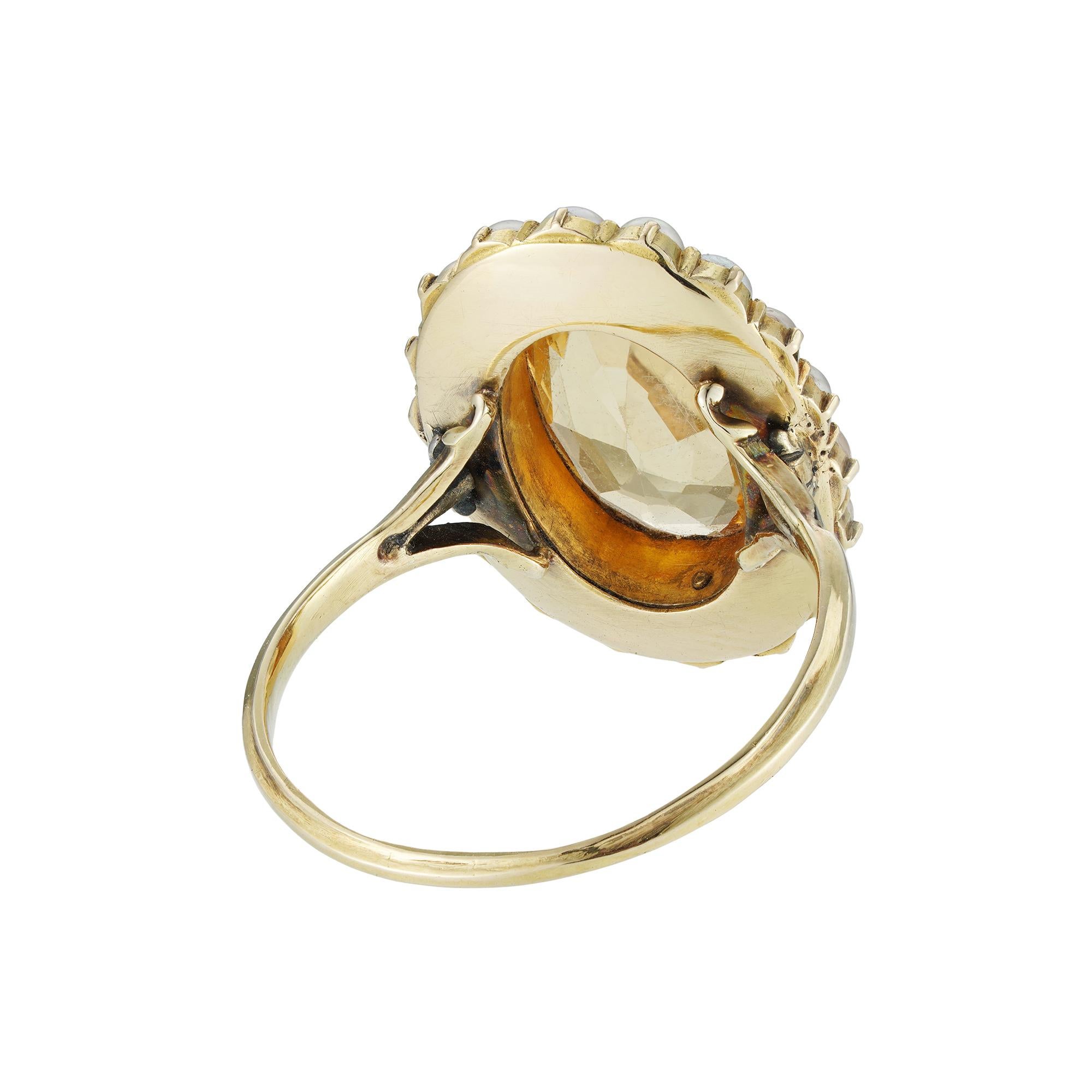 yellow topaz and pearl ring