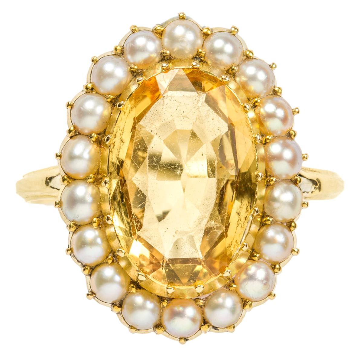 Victorian Topaz and Pearl Cluster Ring