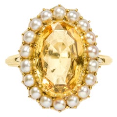 Antique Victorian Topaz and Pearl Cluster Ring