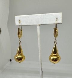 Victorian Torpedo Pendant Dangle Drop Earrings 14 Karat Gold 2 3/8 Inch