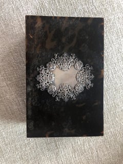 Victorian Tortoise Shell Jewelry Box with Sterling Medallion