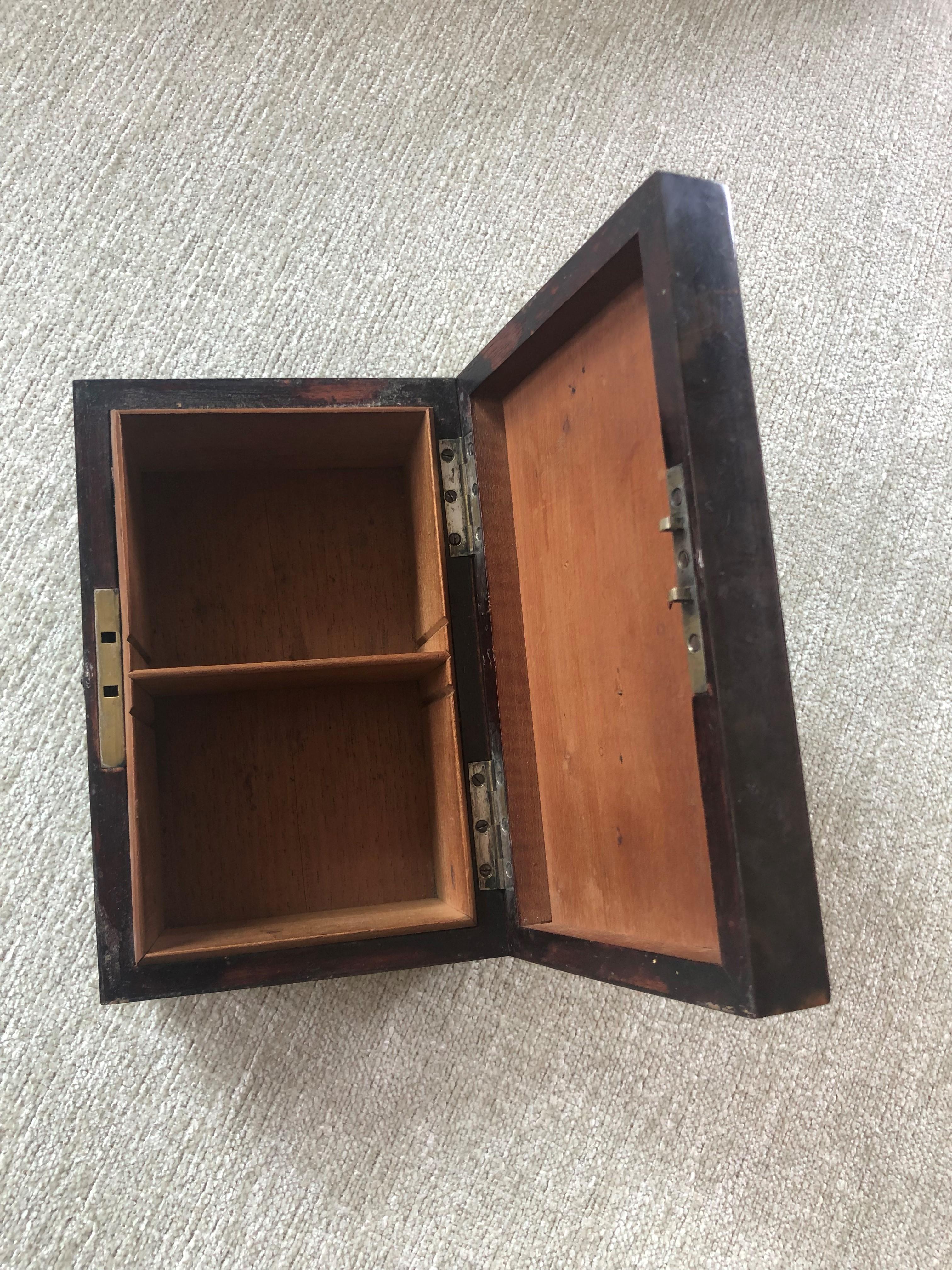 Victorian Tortoise Shell Jewelry Box with Sterling Medallion For Sale 1