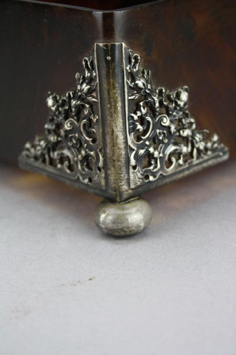 British Victorian Tortoiseshell and Silver-Mounted Jewelry Casket For Sale