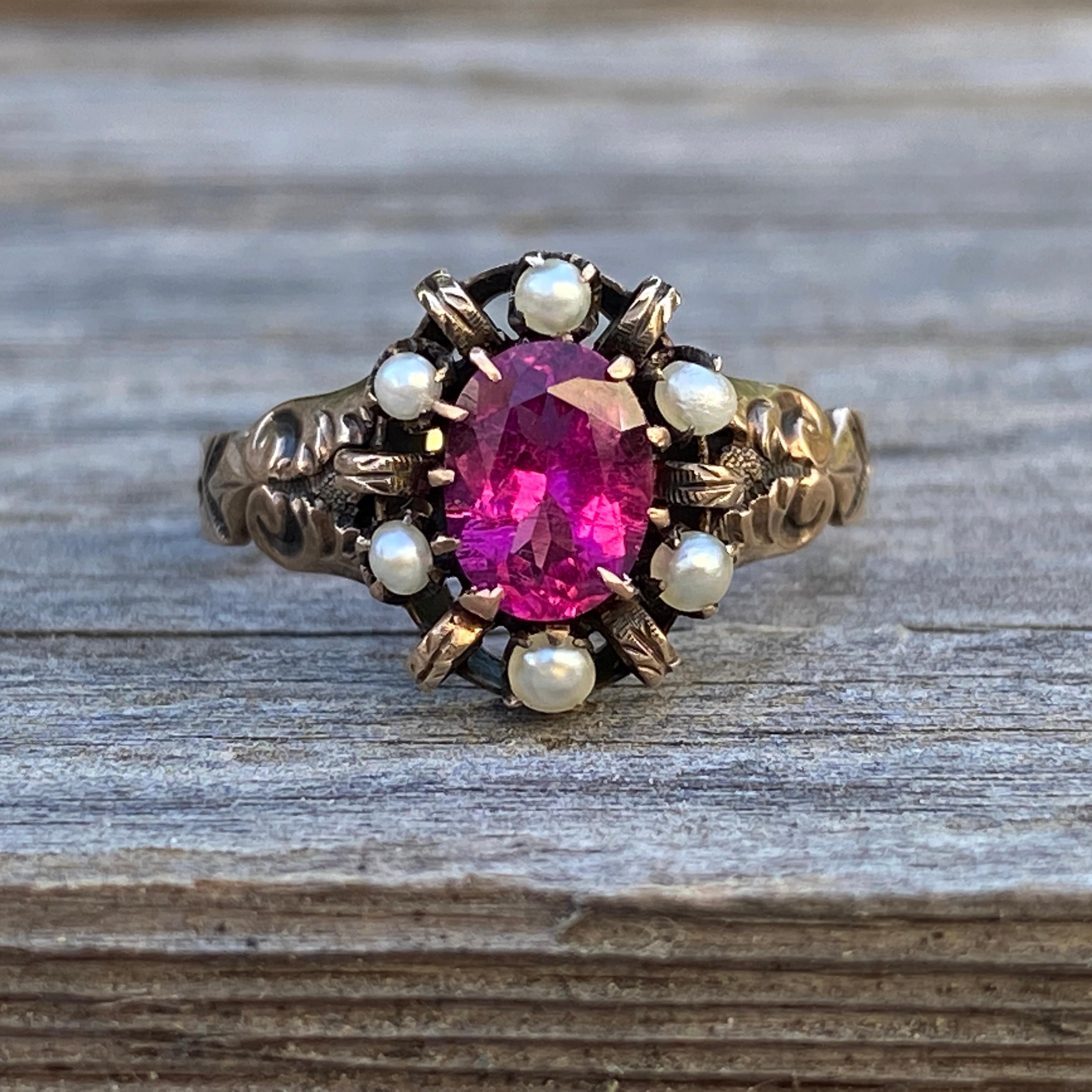 Victorian Tourmaline 14K Gold Filigree Ring For Sale 4