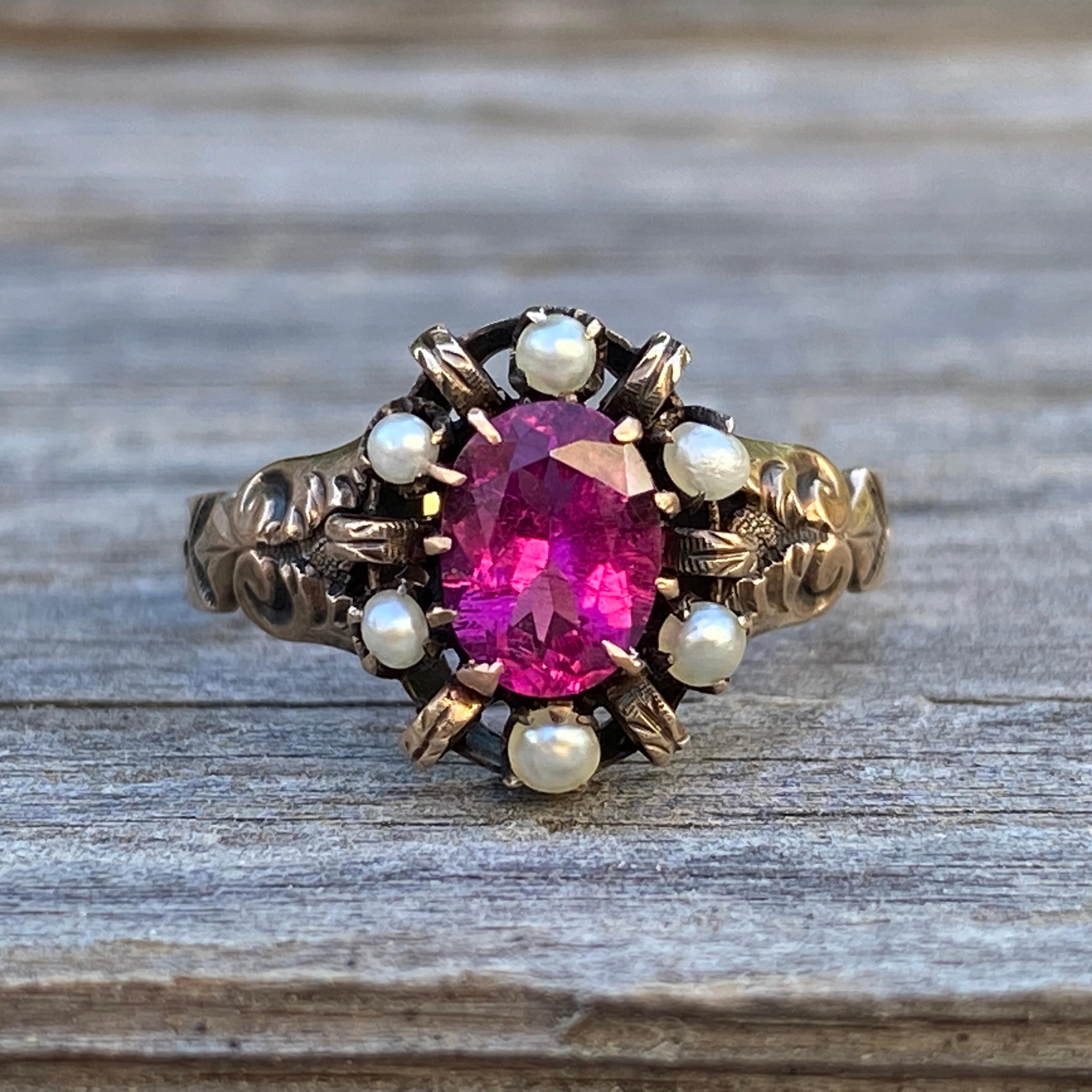 Victorian Tourmaline 14K Gold Filigree Ring In Good Condition For Sale In Scotts Valley, CA