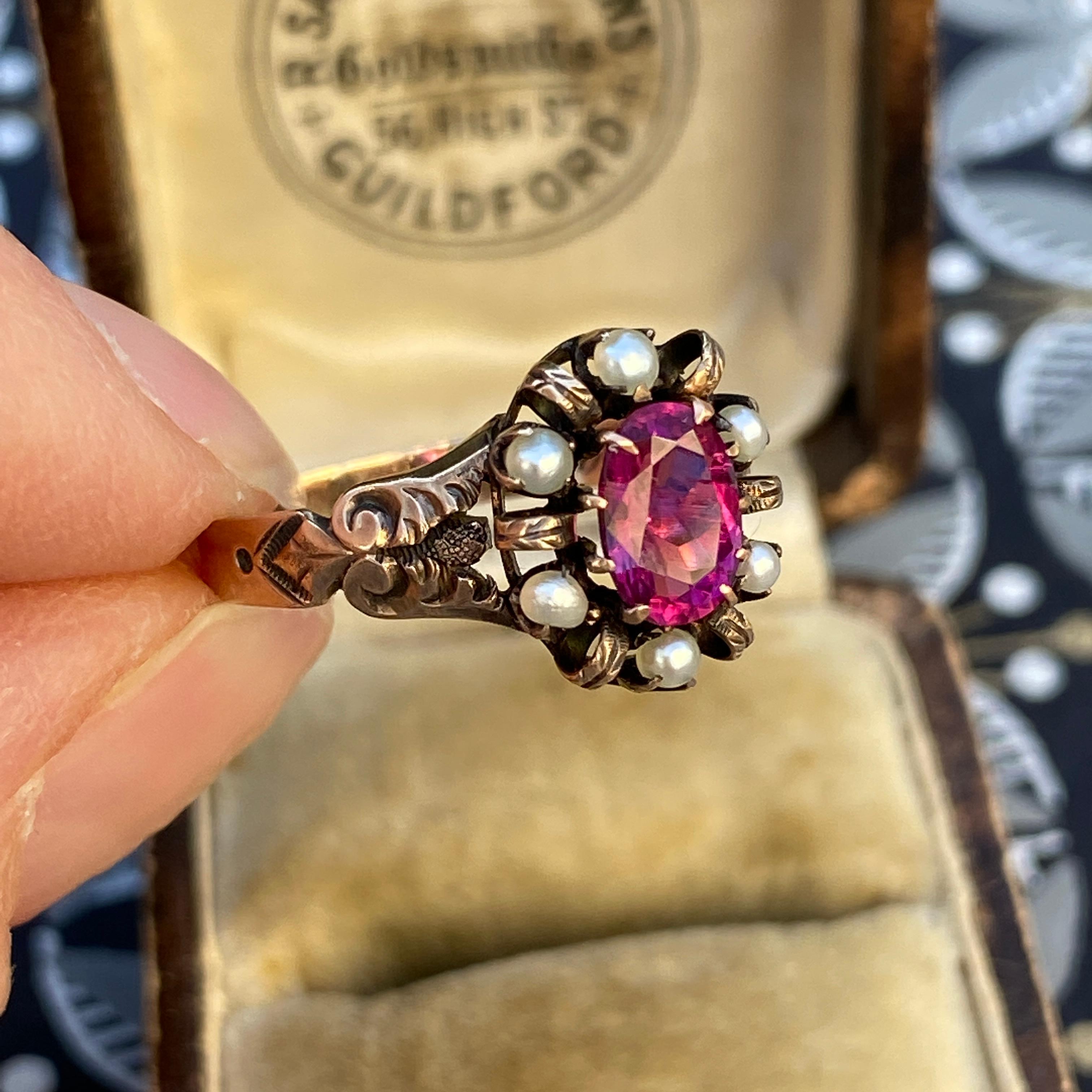 Victorian Tourmaline 14K Gold Filigree Ring For Sale 3