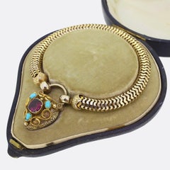 Bracciale vittoriano con lucchetto in tormalina e turchese