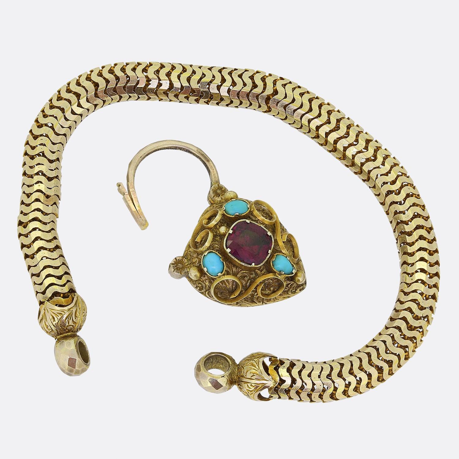 Bracciale vittoriano con lucchetto in tormalina e turchese In condizioni buone in vendita a London, GB