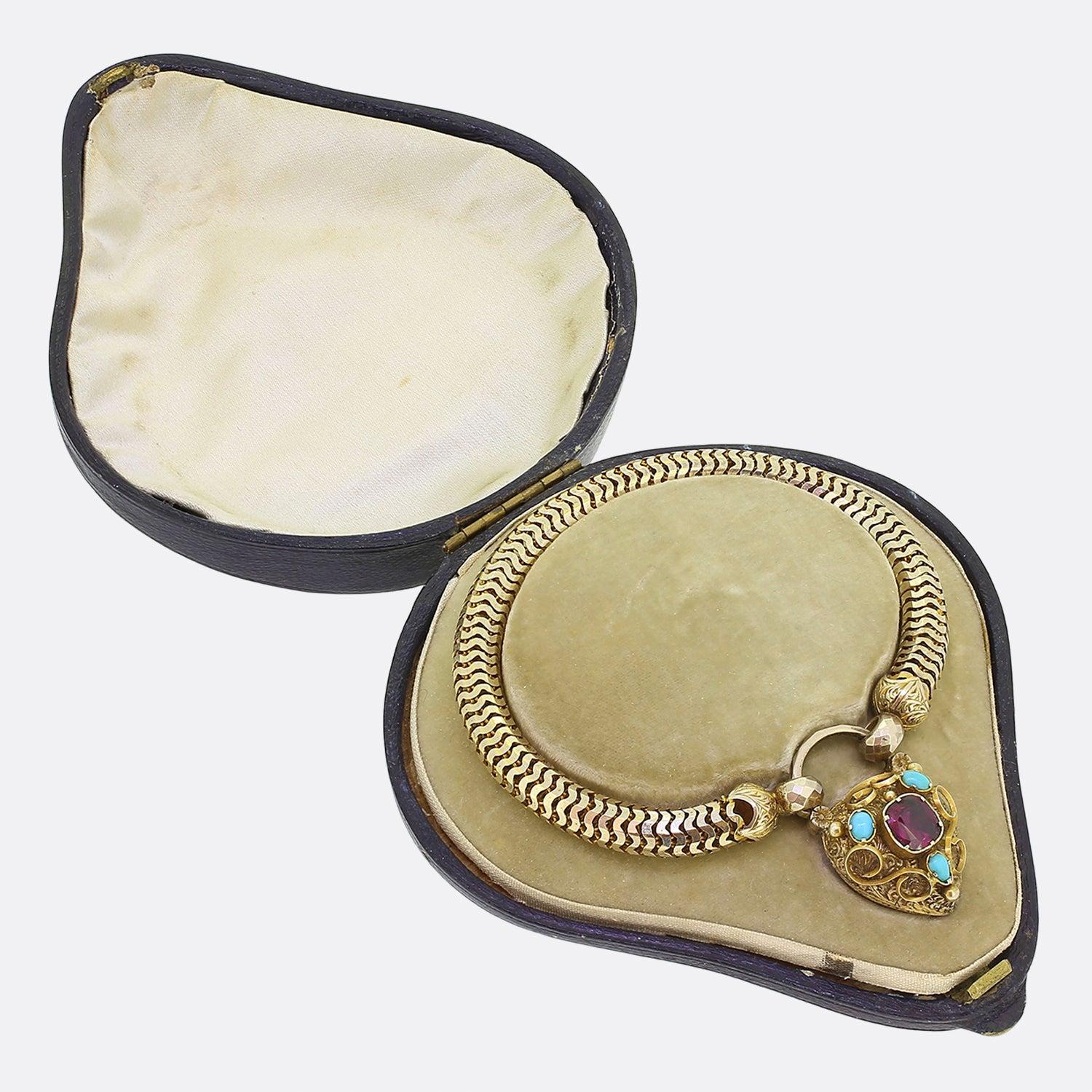 Donna Bracciale vittoriano con lucchetto in tormalina e turchese in vendita