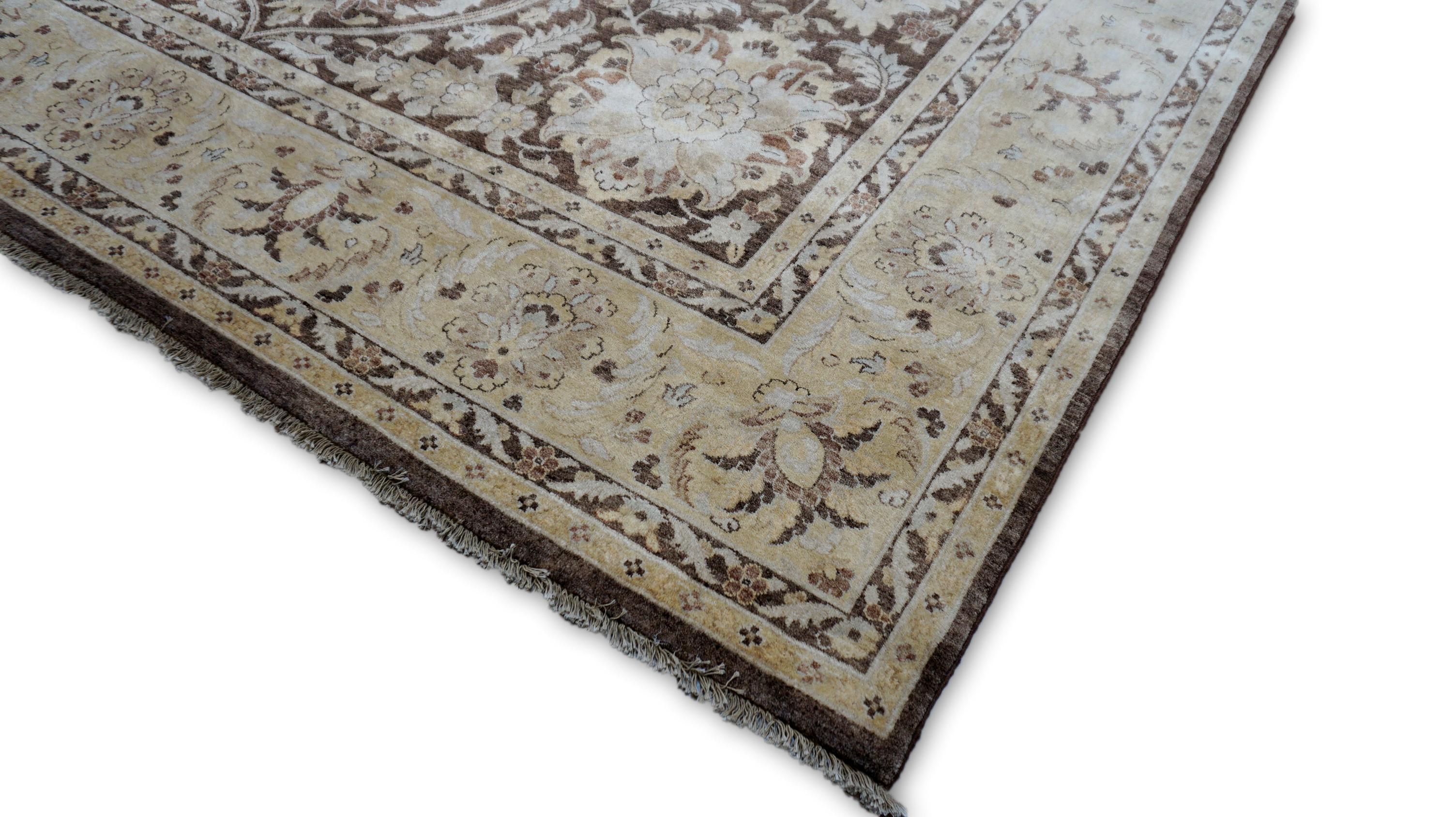 Alfombra Victoriana Tradicional de Lana Floral Marrón y Beige 9'10''x14' Victoriano en venta
