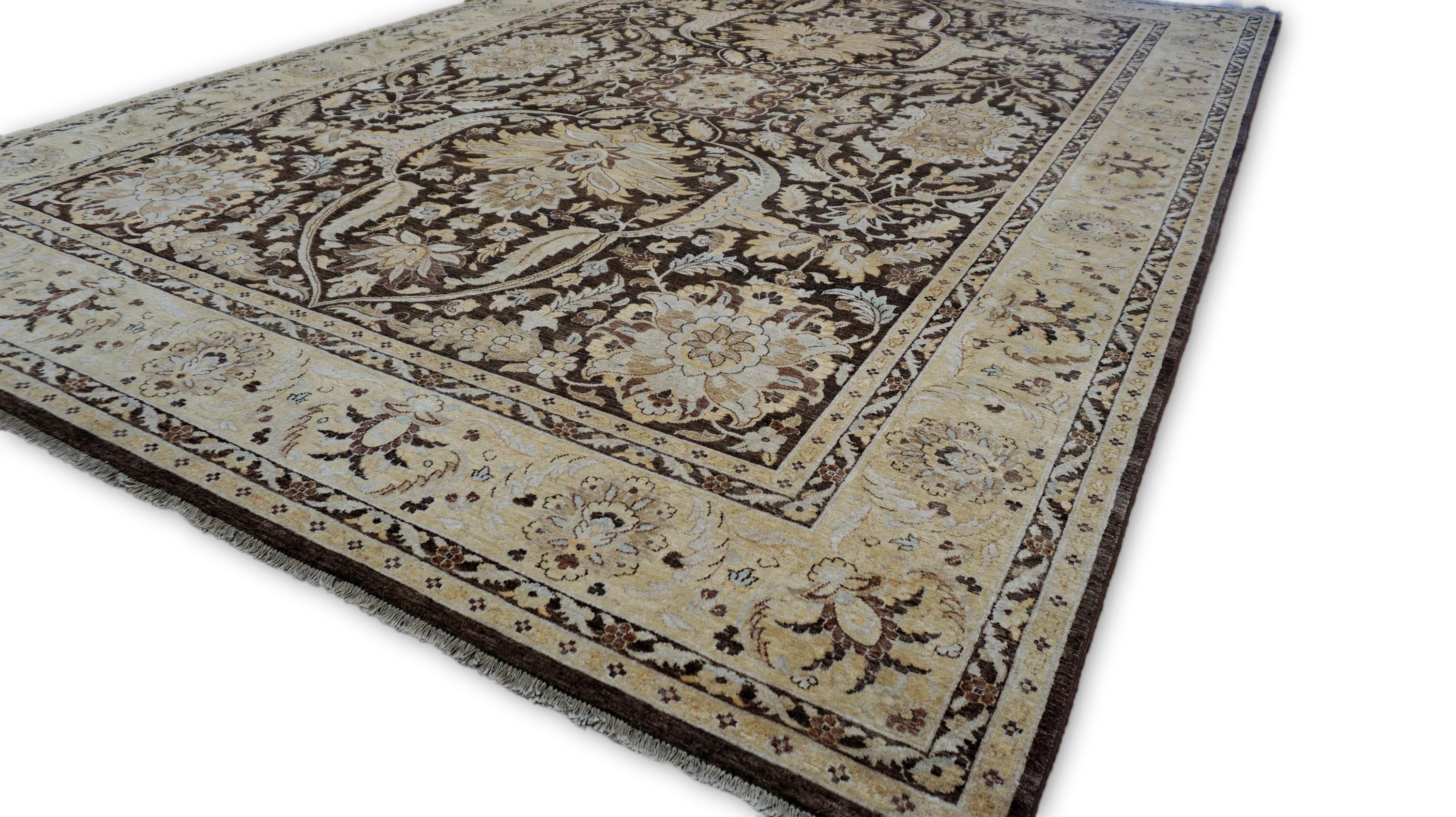 Alfombra Victoriana Tradicional de Lana Floral Marrón y Beige 9'10''x14' Siglo XXI y contemporáneo en venta