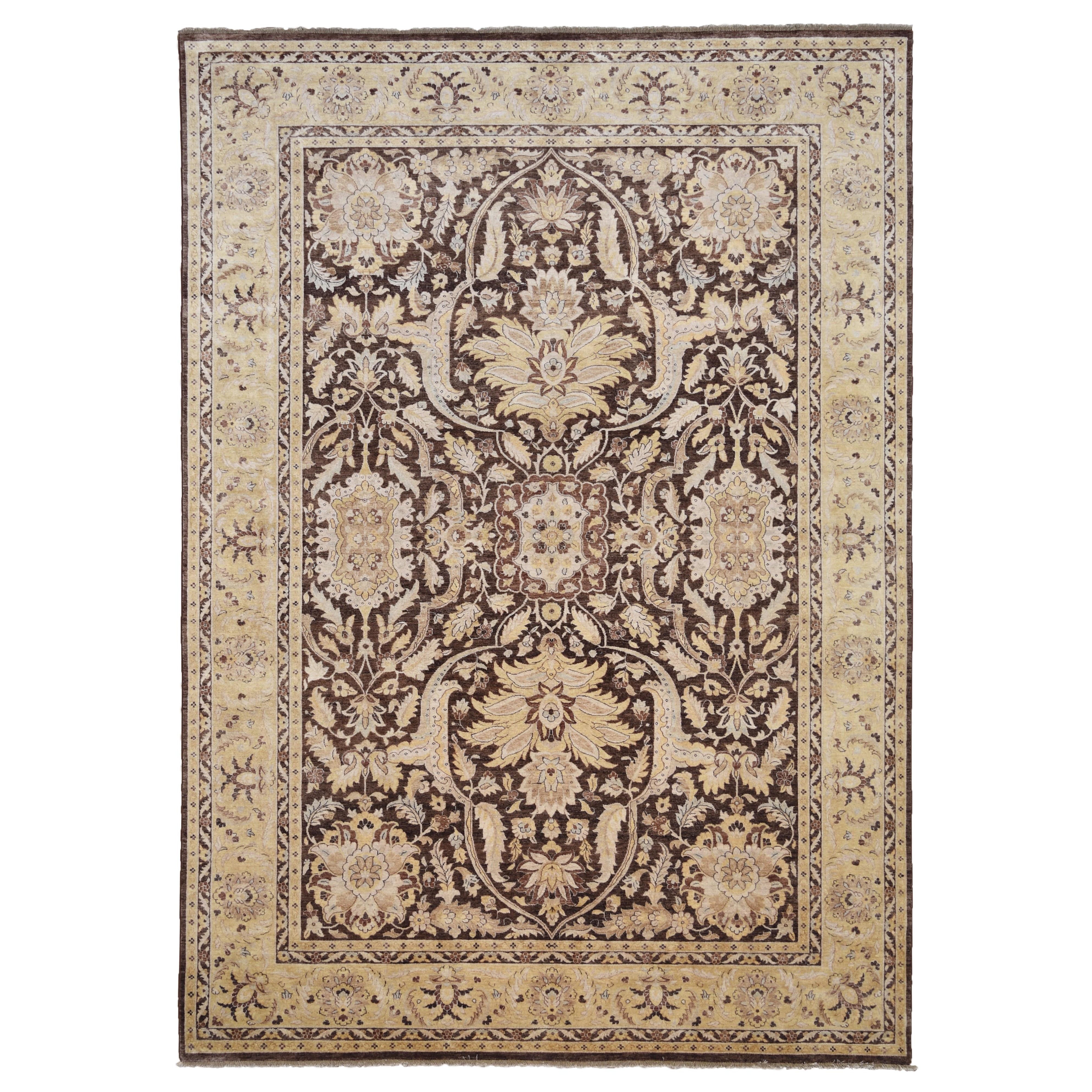 Tappeto Vittoriano Tradizionale in Lana Floreale Marrone e Beige 9'10''x14'