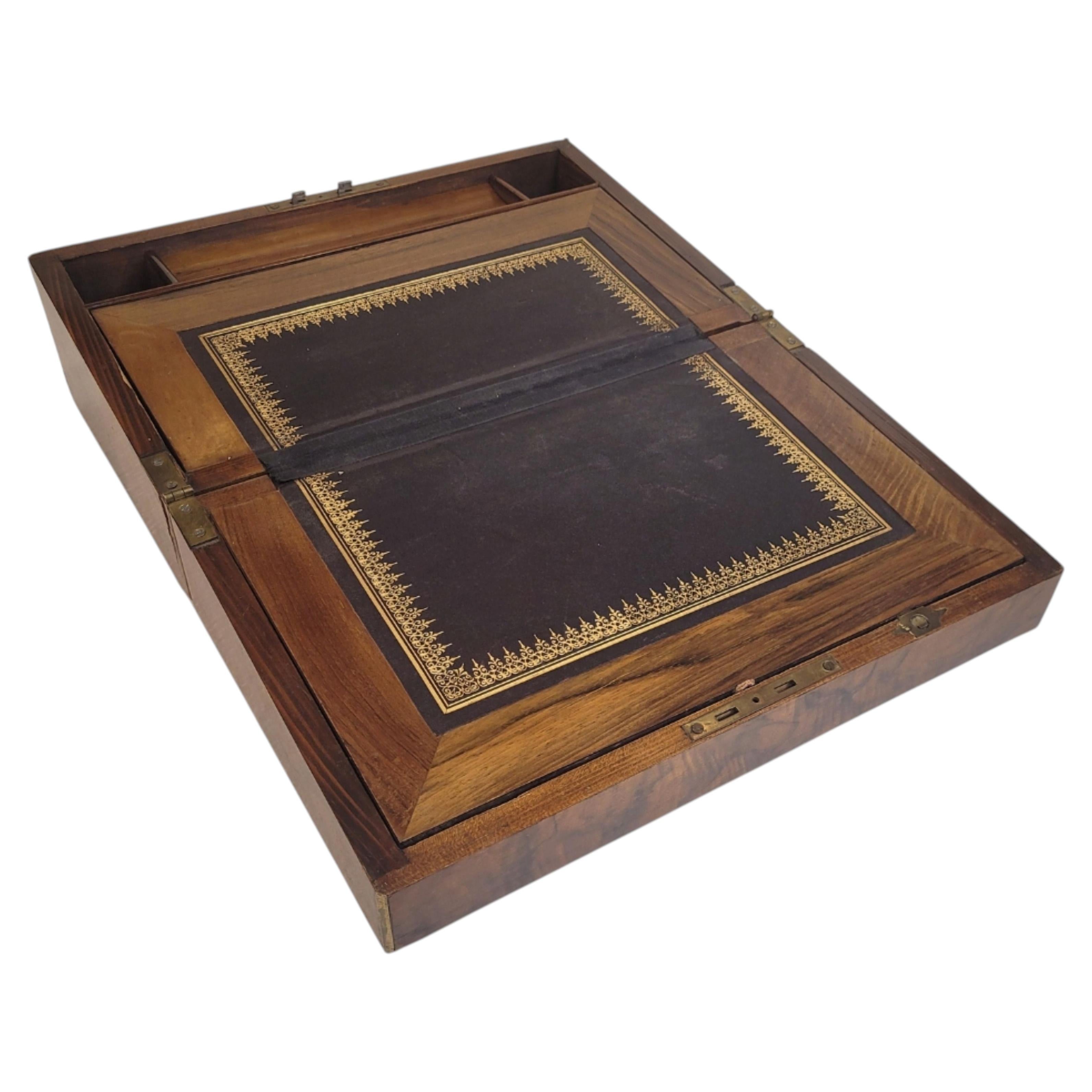 Victorian travel or ship's desk in wood and leather, England For Sale