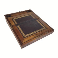 Victorian travel or ship's desk, wood, brass and leather, England