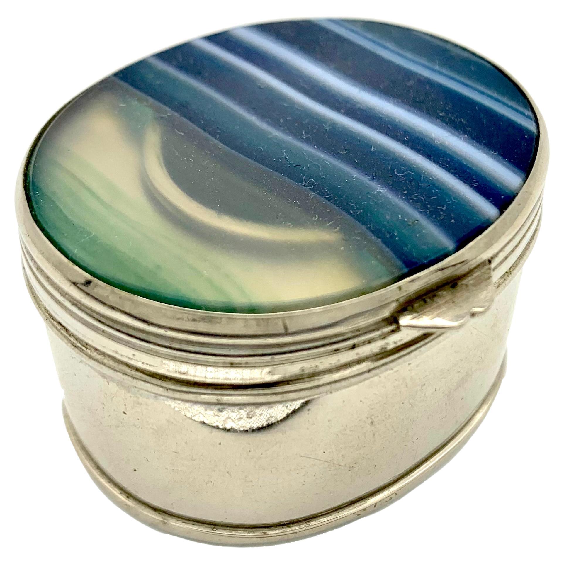 Victorian Travelling Inkwell Silver Plated Banded Agate For Sale