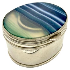 Victorian Travelling Inkwell Silver Plated Banded Agate