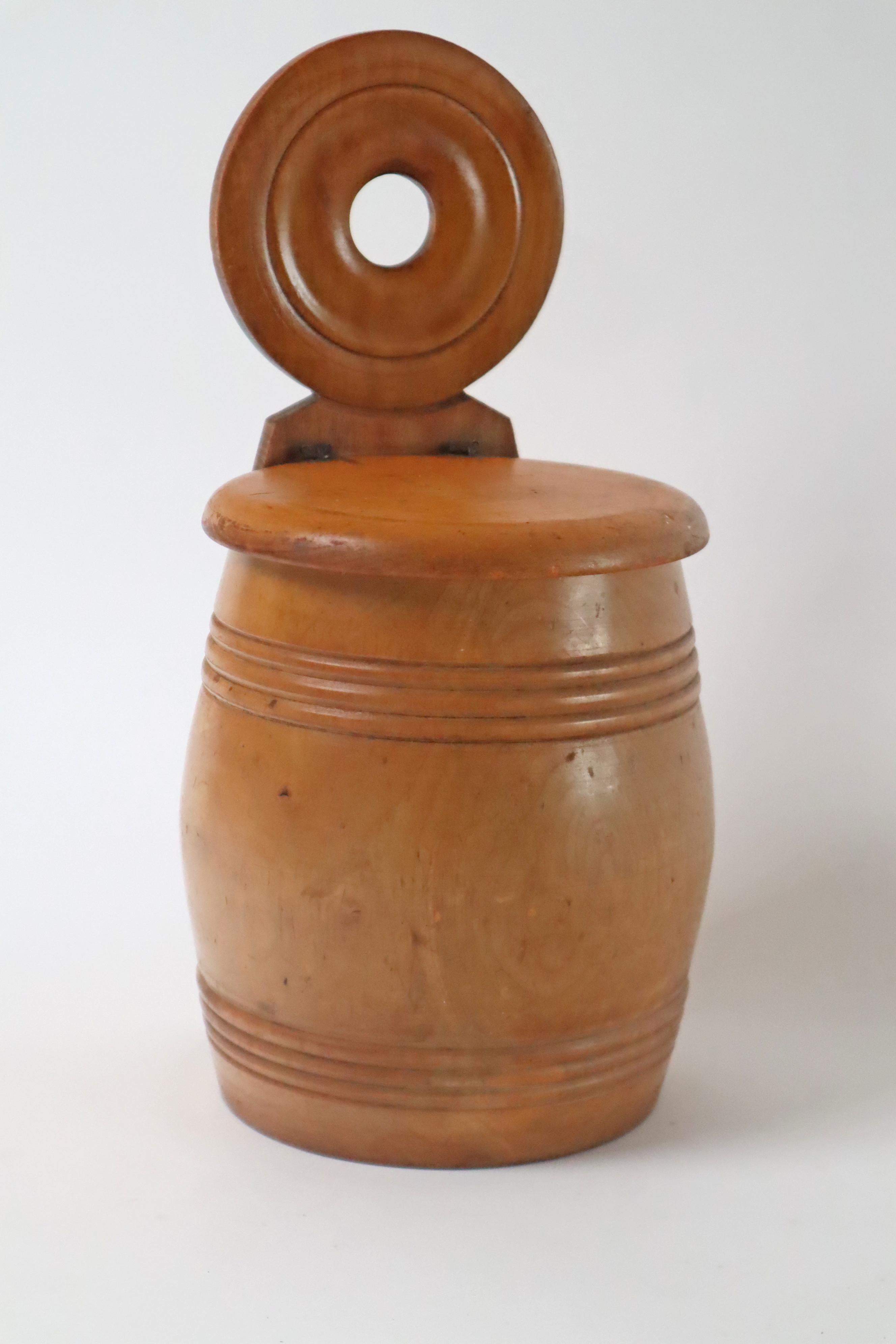 Folk Art Victorian Treenware Hanging Salt Box, 19th Century. For Sale
